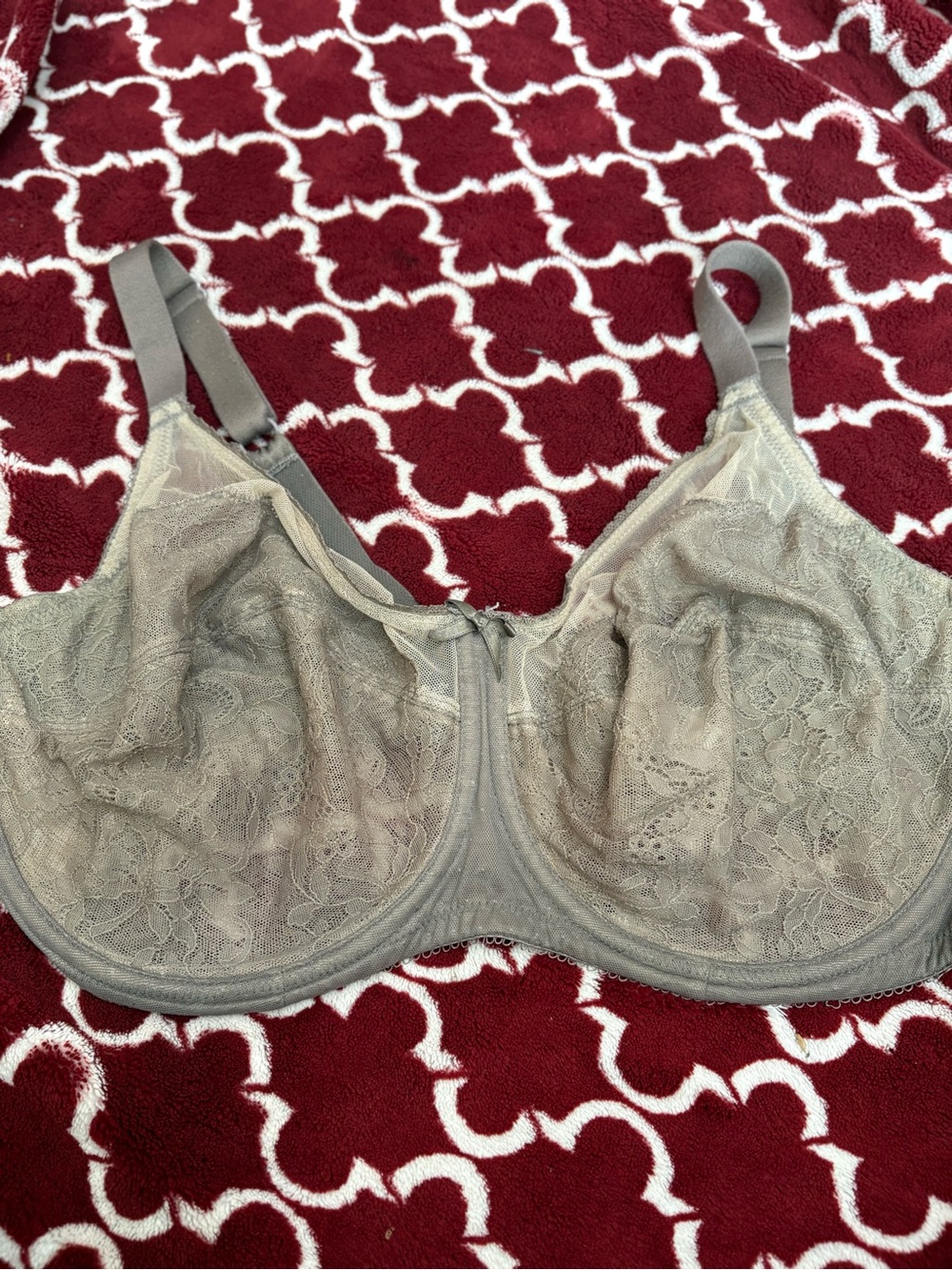 Wacoal Retro Chic Full Figure Underwire Bra 38DDD Taupe Gray Lace 855186
